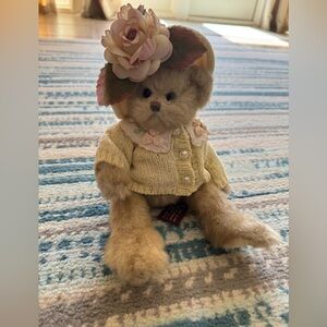 The Bearington Collection Joyce Bear. Adorable Beige Teddy Bear with Floral Hat